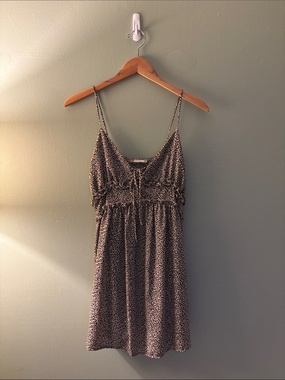 Altar'd State Beige and Black Leopard Print Spaghetti-Strap Dress